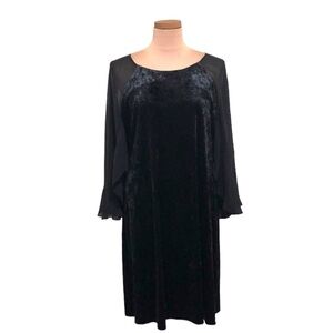 Connected Apparel Dress Size 16 Black Velvet Flutter Caplet Sleeve